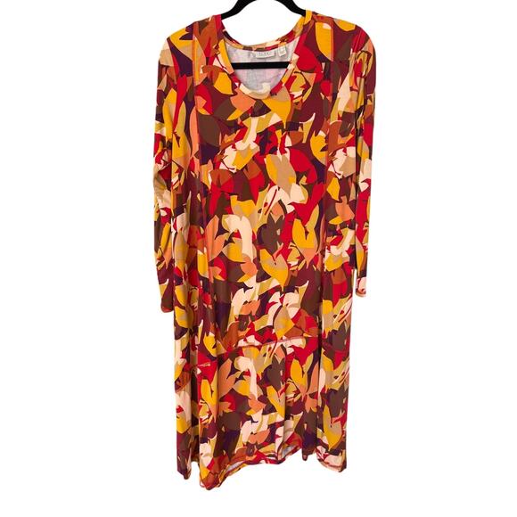LOGO Lori Goldstein Rayon 230 Fall Leaves Print Dress Size Small Midi - Picture 2 of 4
